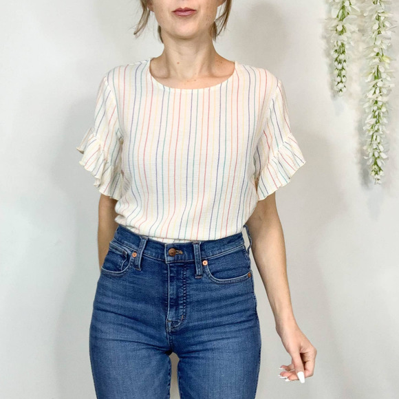 DREW rainbow stripe ruffle sleeve top 100% cotton kidcore rainbowcore - Picture 11 of 11